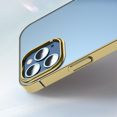   Луксозен твърд гръб ултра тънък оригинален BASEUS Glitter SERIES кристално прозрачен за Apple iPhone 12 6.1 / Apple iPhone 12 Pro 6.1 златист кант